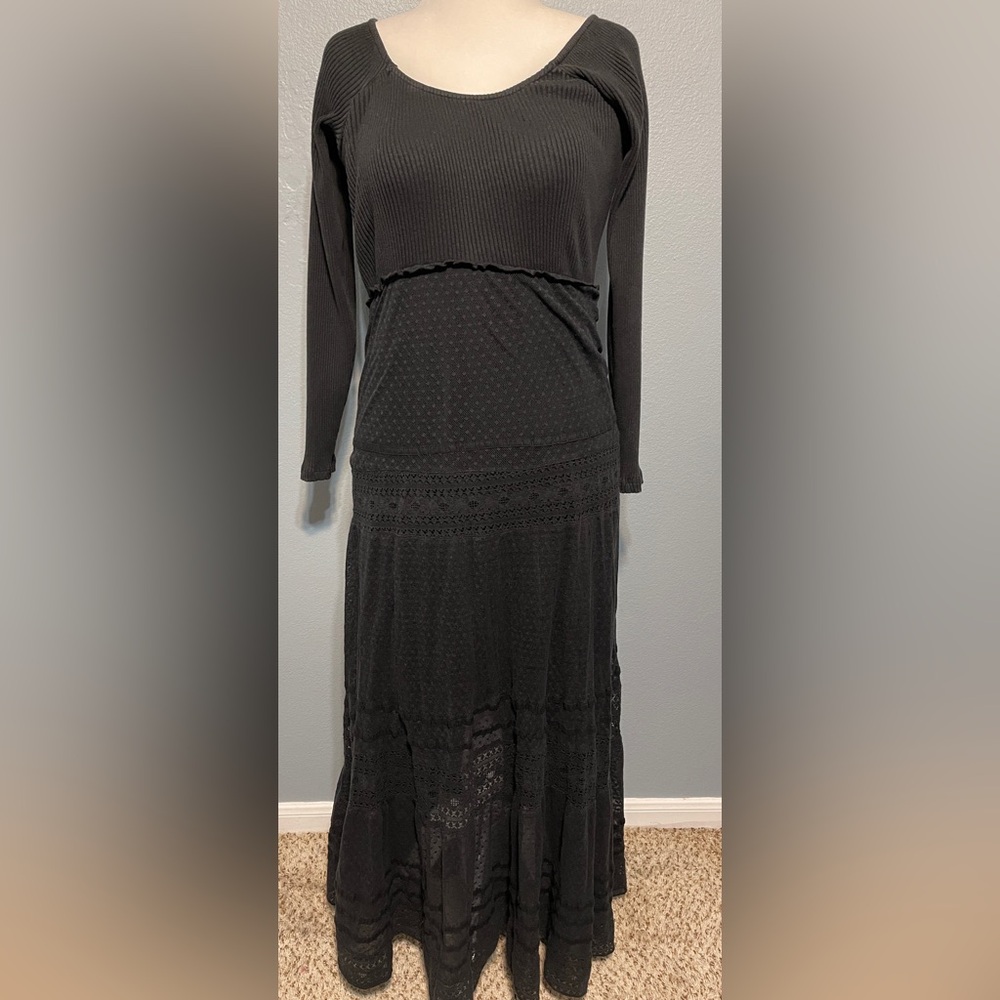Free People Earth Angel Black Lace Maxi Dress Gothic Western Boho Fairy Medium - Picture 2 of 10